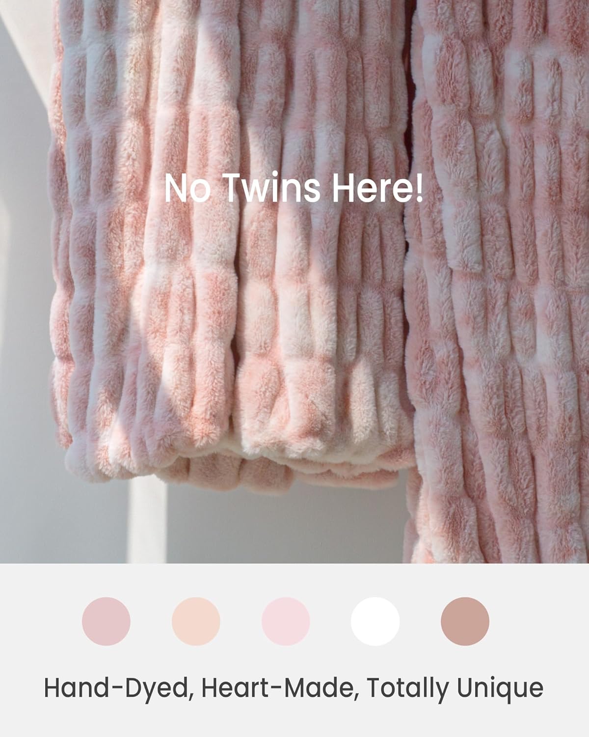 Faux Fur Blanket, Throw Blanket for Couch, Fluffy Blanket with Stretch Ruched Design, Ultra Soft Giftable Home Decor, 50x60 inches, Tie-Dyed in Pink