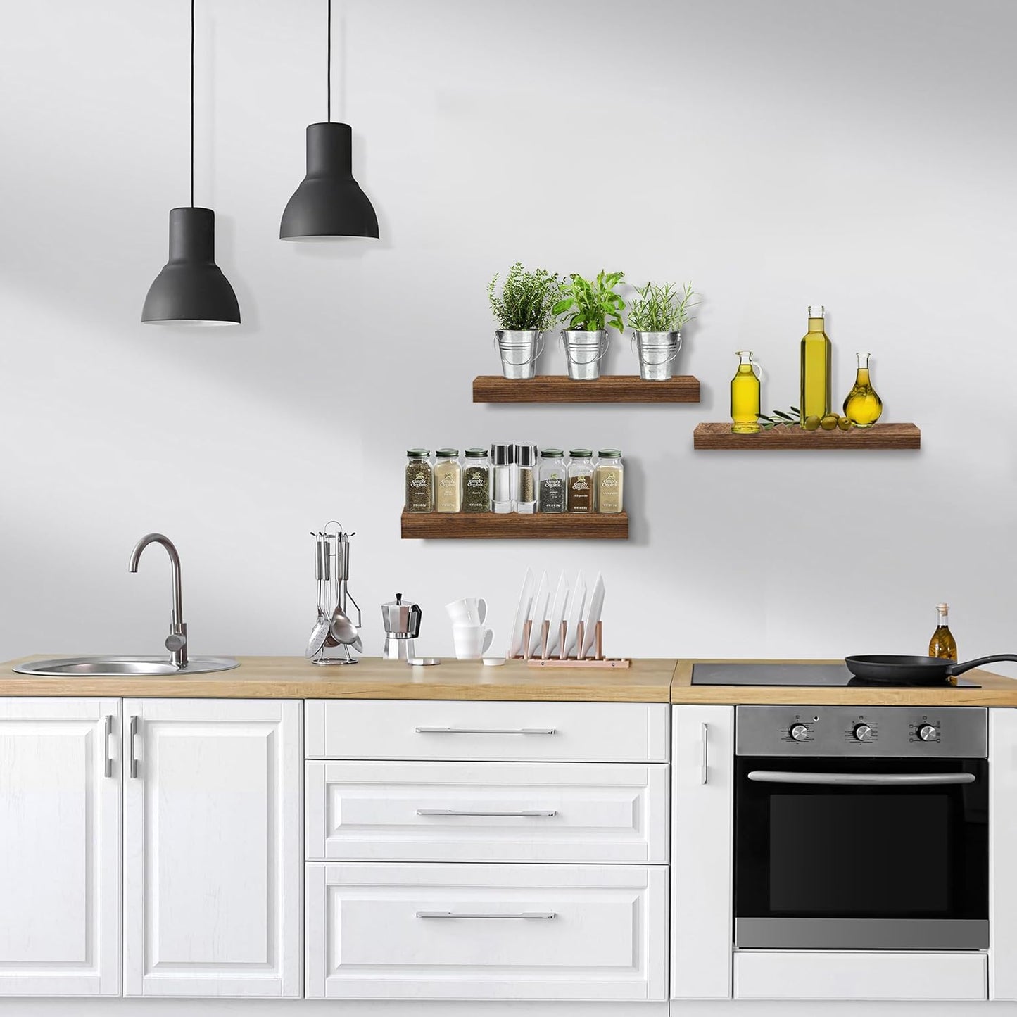 Sorbus Floating Shelves for Wall, Bathroom Shelves Wall Mounted for Kitchen, Bedroom, Bathroom Storage Over Toilet, Hanging Book Shelf for Ｗall Home Decor Living Room (Walnut, 3 Pack)