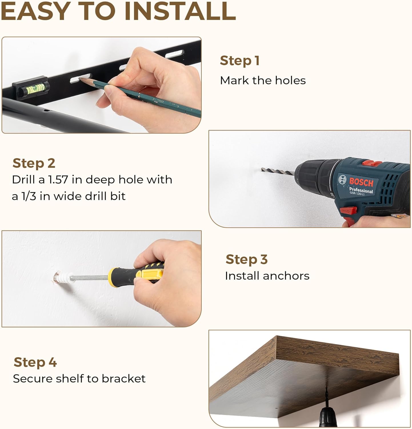 Dreamland 40 Inches Floating Shelves for Wall, 9.3" Deep Long Floating Shelves Set of 2, Large Display & Storage Shelf, Wall Shelf for Bathroom Bedroom Living Room Kitchen Office, Rustic Brown