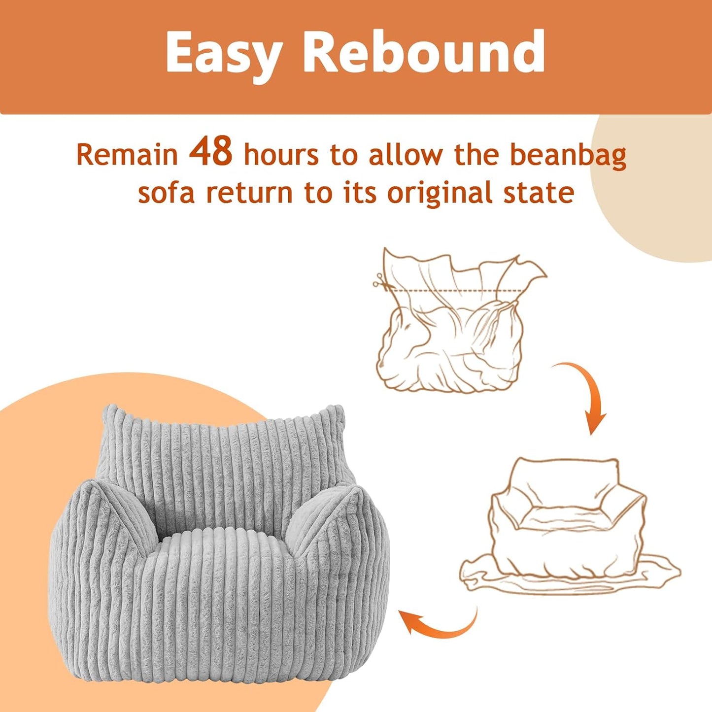 Giant Bean Bag Chairs for Adults with Filling Plush Fluffy Bean Bag Chairs for Teens with Armrests Comfy BeanBag Lazy Couch Sofa Chair for Bedroom Living Room Reading