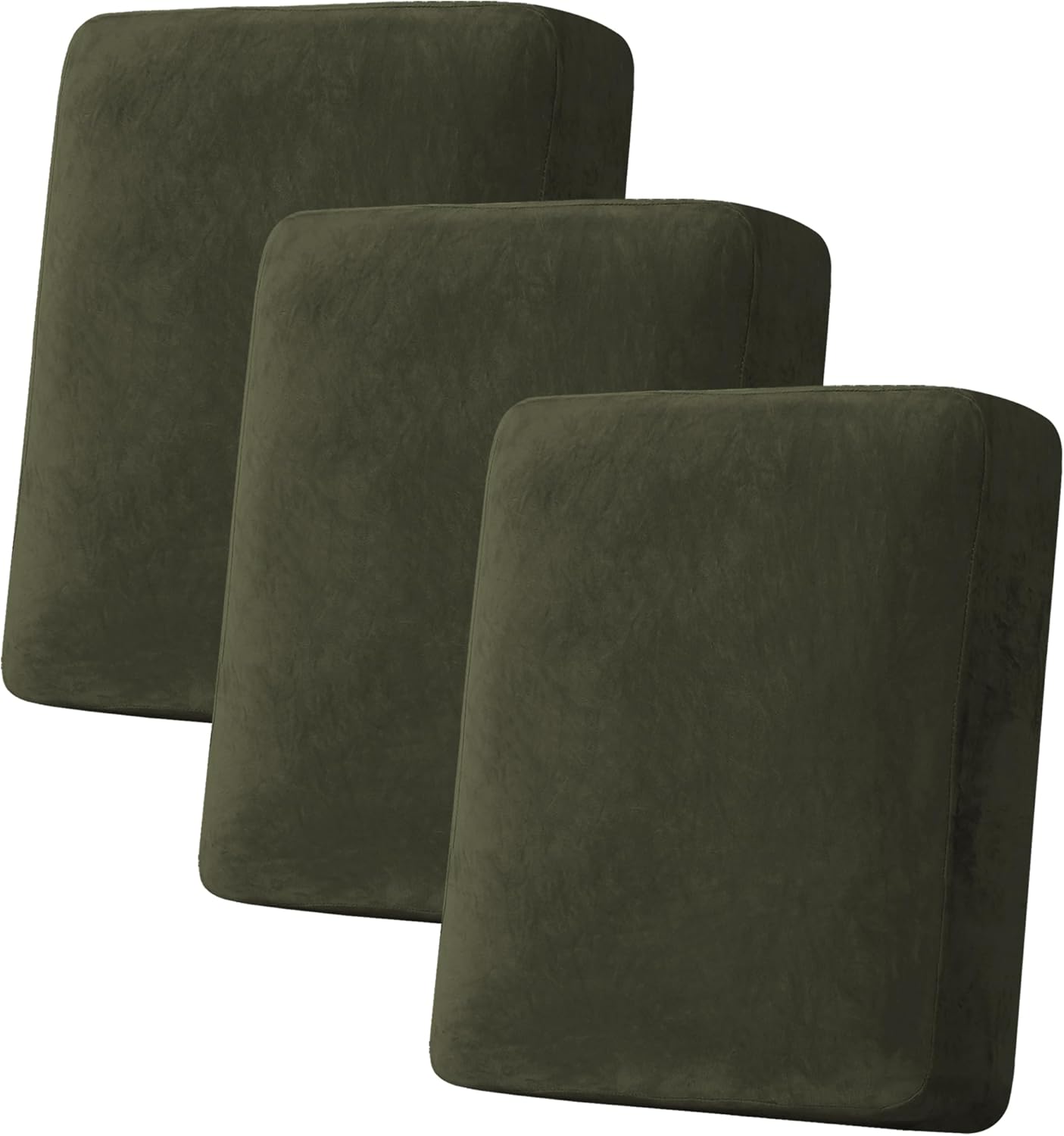 H.VERSAILTEX Velvet Stretch Couch Cushion Cover Plush Cushion Slipcover for Chair Loveseat Sofa Cushion Furniture Protector Seat Cushion Sofa Cover (3 Piece Sofa Cushion Covers, Olive)