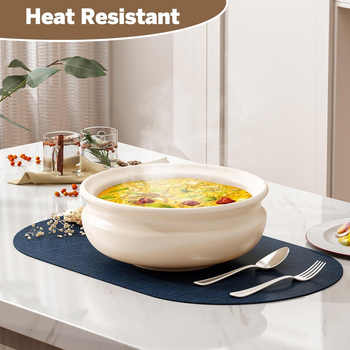 DOLOPL Placemats Set of 6, Oval Reversible Wipeable & Heat Resistant Place Mats, Modern Faux Leather Table Mats for Kitchen, Neutral Tablemats for Dining Table Decor, Wedding, Party(Navy Blue)