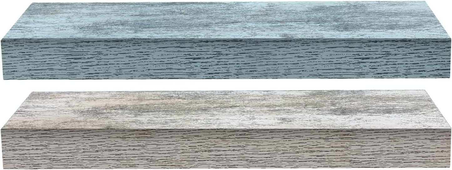 Sorbus Floating Shelves - 2 Pack 16 Inch Rustic & Blue Wall Shelves for Bedroom, Kitchen, Living Room, Bathroom Shelves, Home Decor, Office - Floating Shelf for Trophy, Books, Frames, Toilet Paper