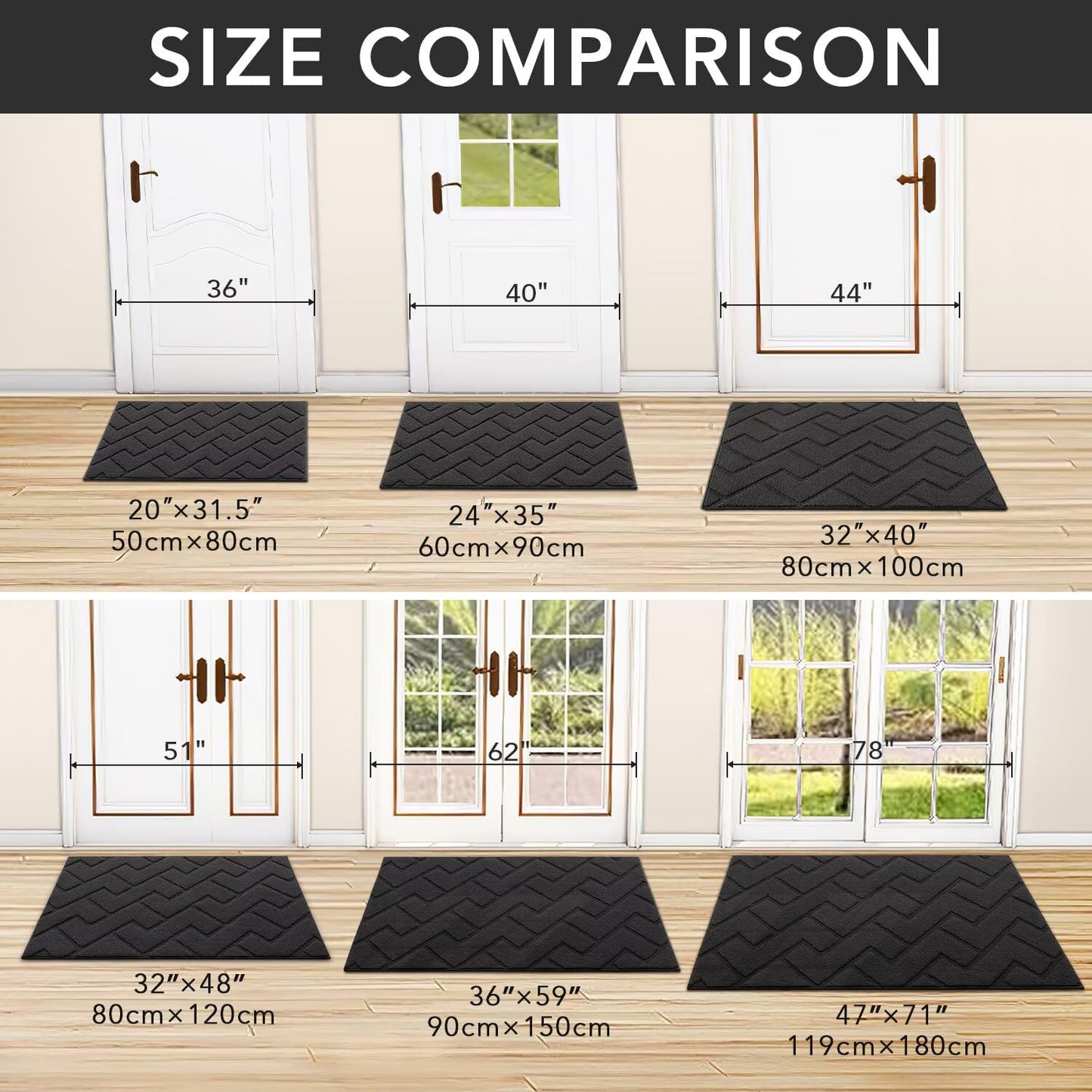 hicorfe Front Door Mat Outside Entrance,32"x40" Absorbent Muddy Dirt Resist Welcome Door Mats Outdoor Indoor,Stain and Fade Resistant,Non Slip Backing Entry Mat Doormat for Entryway(Charcoal)