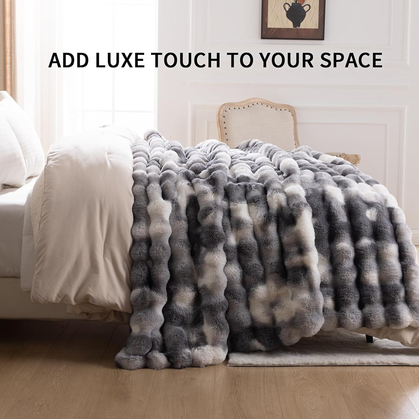 Cozy Faux Fur Throw Blanket for Couch-Warm Fuzzy Throw Blanket, Soft Plush Thick Bubble Blankets for Bedroom and Living Room, Furry Luxury Blanket, 50 x 60,Tie-Dye Grey