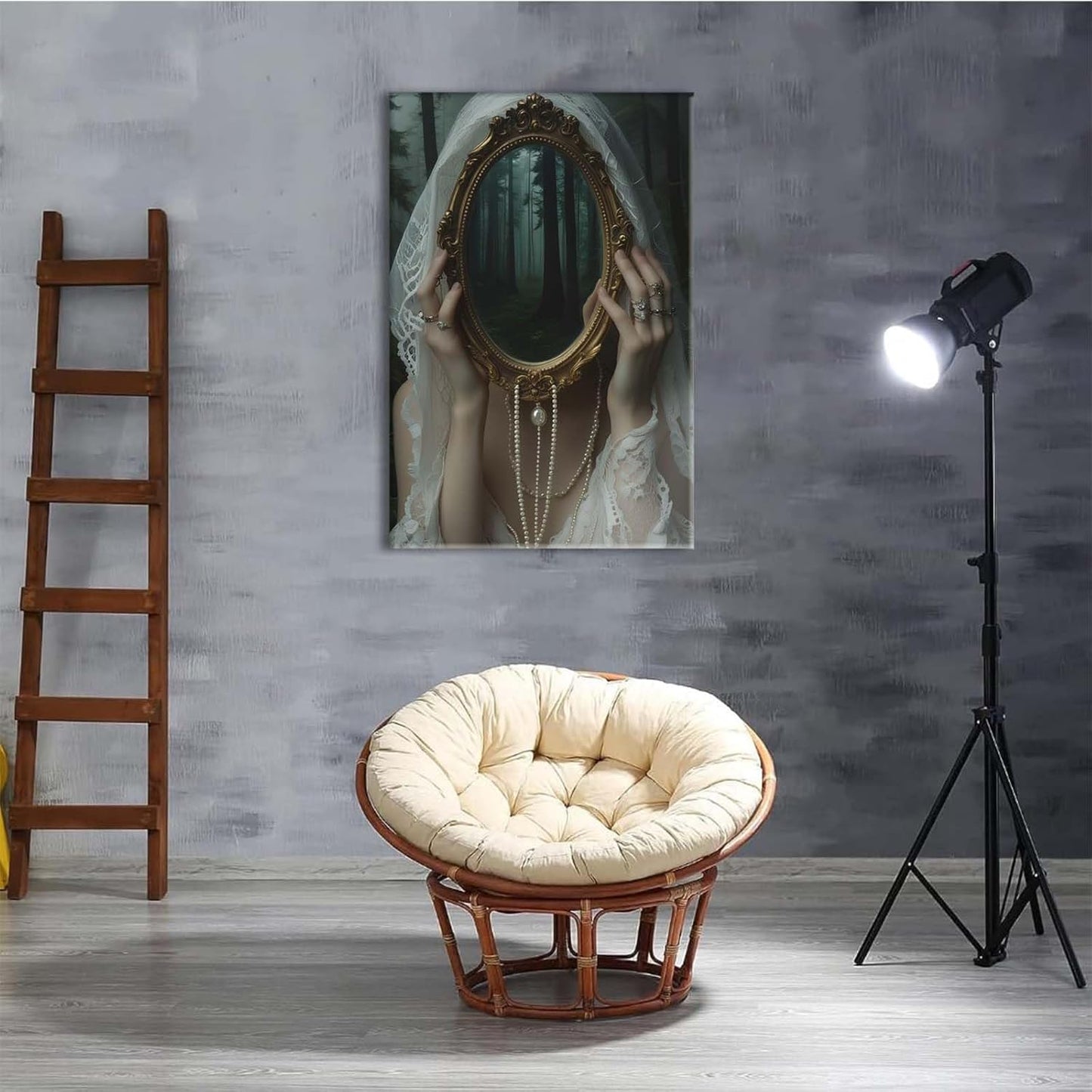 Mirror face covering dark art poster print melancholy gothic painting vintage feminine print victorian style decoration antique art8x12in Frameless