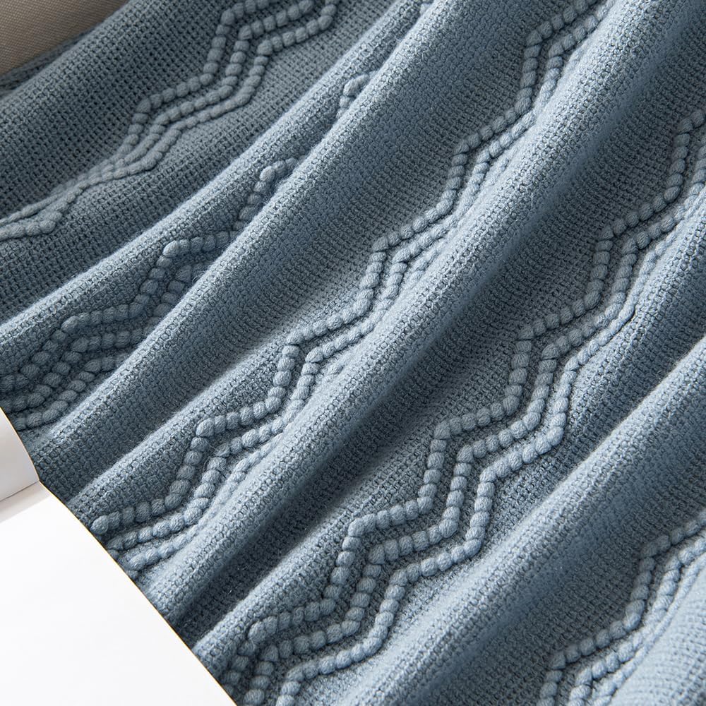 MIULEE Dusty Blue Cozy Knitted Throw Blanket for Couch Textured Knit Blanket with Tassels Woven Acrylic Wave Pattern Boho Blankets for Sofa Bed Chair 50"x60"