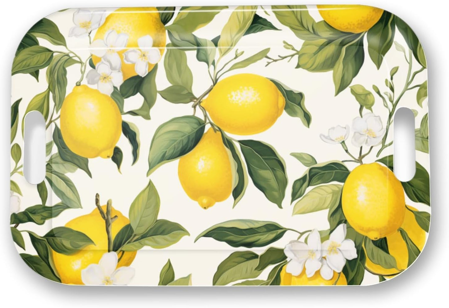 Serving Trays with Handles, 14.5 x 9.8 inch Rectangular Plastic Tray for Restaurant, Kitchen, Lemon and Lemon