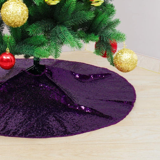 Partisout Sequin Tree Skirt - 24 Inch Purple Glitter Christmas Tree Skirt, Cotton Base, Colorful and Festive for Christmas and Halloween Decorations