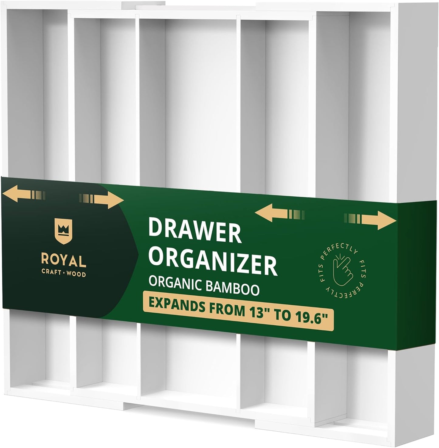 ROYAL CRAFT WOOD Luxury Bamboo Kitchen Drawer Organizer - Silverware Organizer - Utensil Holder and Cutlery Tray with Grooved Drawer Dividers for Flatware and Kitchen Utensils (5 Slot, White)