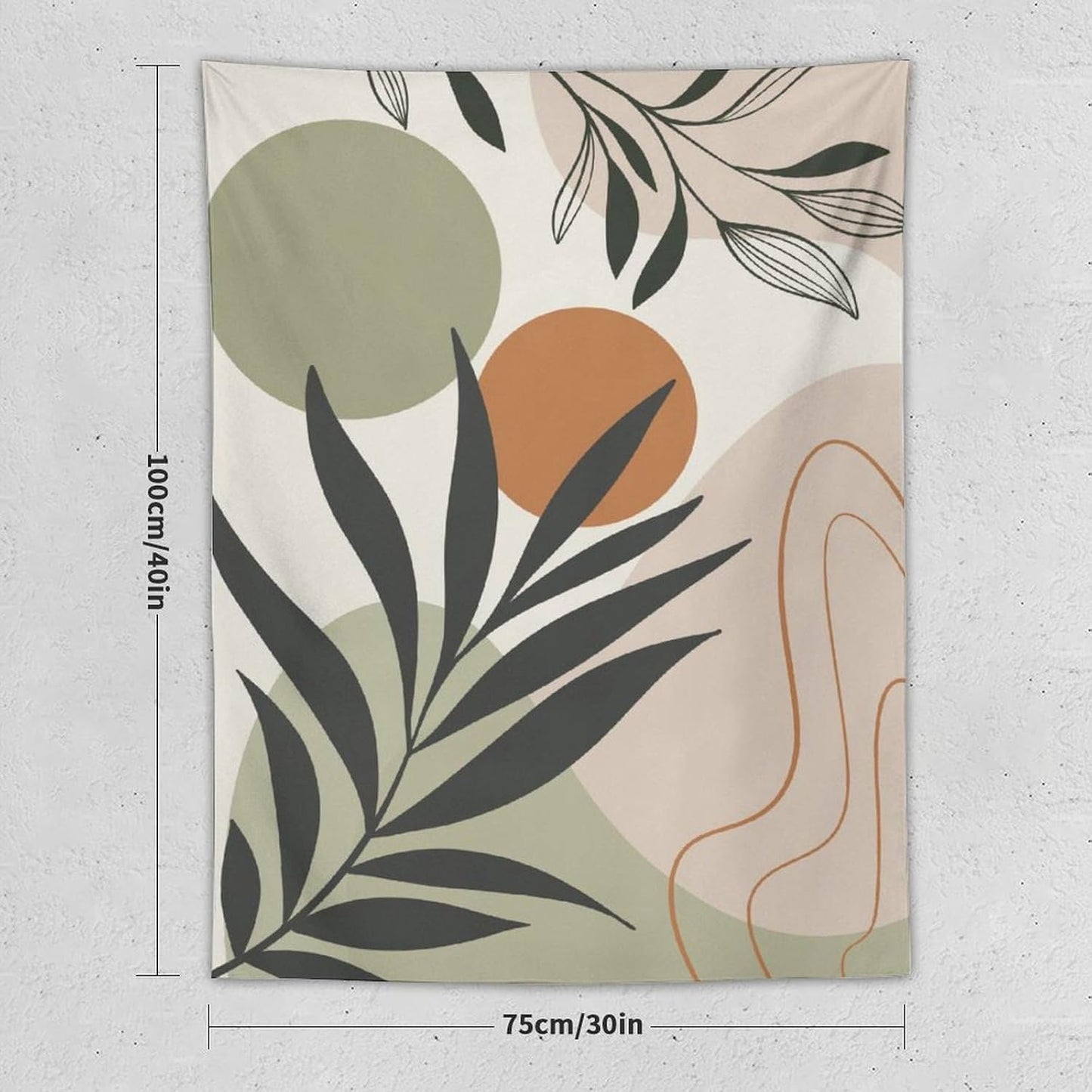 Abstract Bohemian Mid Century Tapestry, Tropical Leaves Modern Geometric Archway Minimalist Bohemian Botanical Aesthetic Wall Hanging, Sage Green Gold Home Decor Art for Bedroom 60x80 Inch