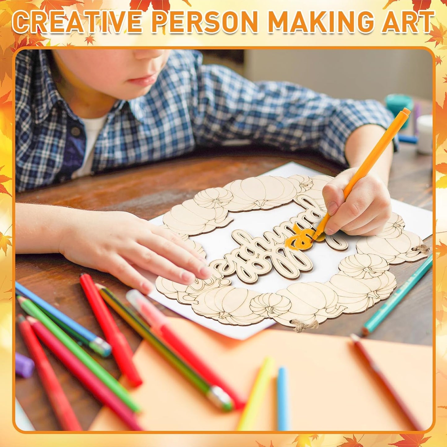 Unfinished Fall Wreaths Wood Crafts to Paint Set of 3, 11" Bulk Fall Pumpkin Wreath Ornaments for Painting, Unfinished Wood Cutouts DIY Ornaments for Front Door with Ropes (Pumpkin)