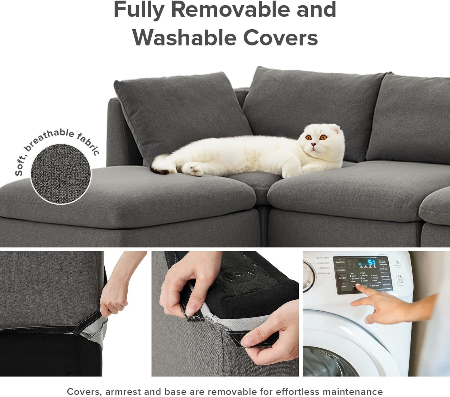 mopio Oversized Modular Sectional Sofa with Fully Removable Covers and Storage, Convertible U, L-Shaped and Sleeper Sectional, Modern Couches with Ottoman Chaise (Stone Gray Fabric, 5 Seats, U)