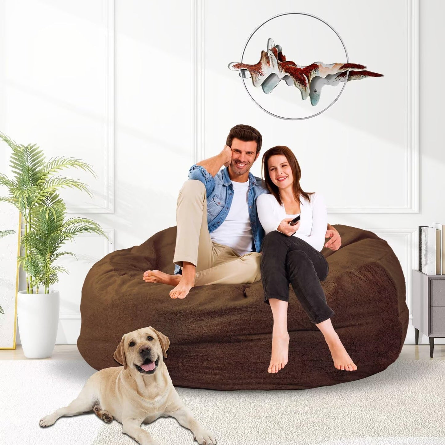 Bean Bag Chair for Adults 4FT,Soft Removable Cover for Teens/Girls Bedroom,Fluffy Giant Round Floor Beanbag Lounger Chairs (No Filler,Deep Coffee)