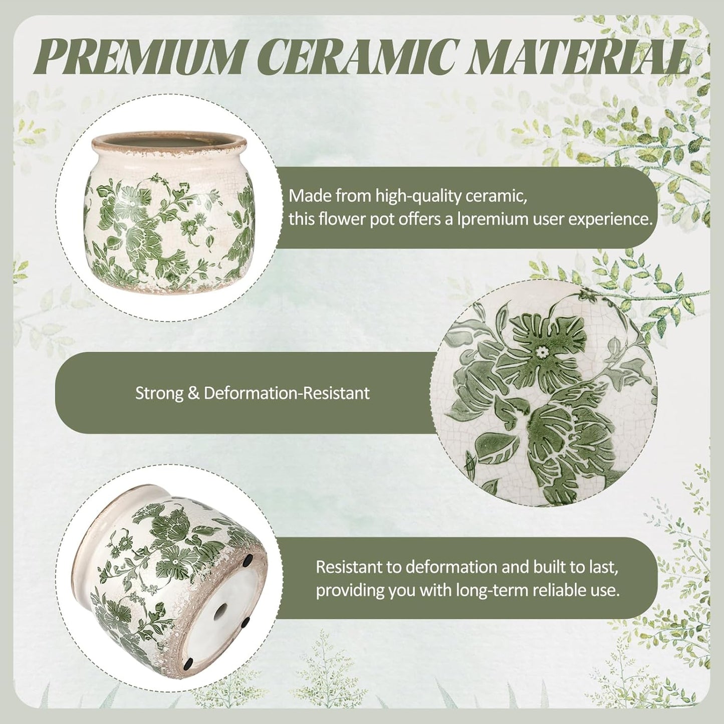 Vintage Planter Large Ceramic Plants Pot Beige Green Vintage Floral Ice Crack Cottage Scroll Vase Flower Vase Pot Indoor Plants Home Kitchen Decor Farmhouse Antique Decorative Gifts