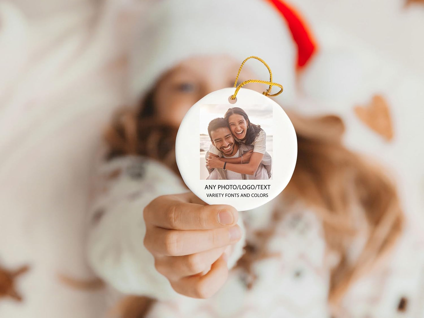 SpreadPassion Personalized Christmas Ornament, Custom Image, Text, Logo, 3" Circle Ceramic Hanging Ornament