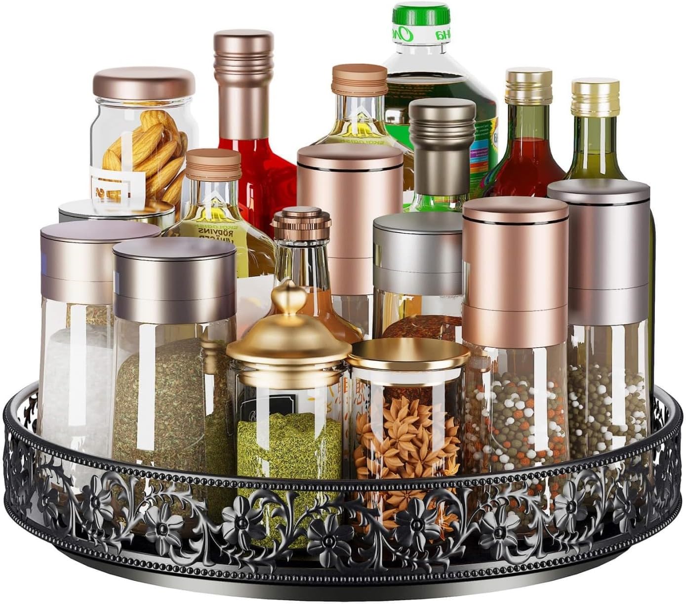 10" Lazy Susan Organizer Turntable,360 Rotating Spice Rack Lazy Susan for Cabinet Dining Table Top Countertop Pantry Kitchen Cupboard Vanity Bathroom Refrigerator Black