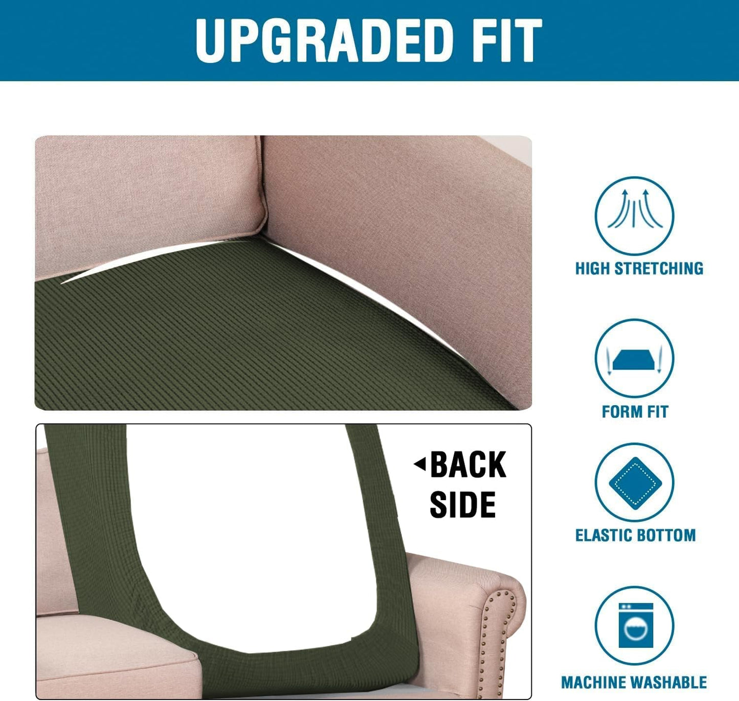 H.VERSAILTEX Super Stretch Individual Chaise Cover Sectional Couch Covers for L Shaped Sofa Both Left/Right Featuring Thick Jacquard Textured Twill Fabric (1 Piece Chaise Cover, Olive)