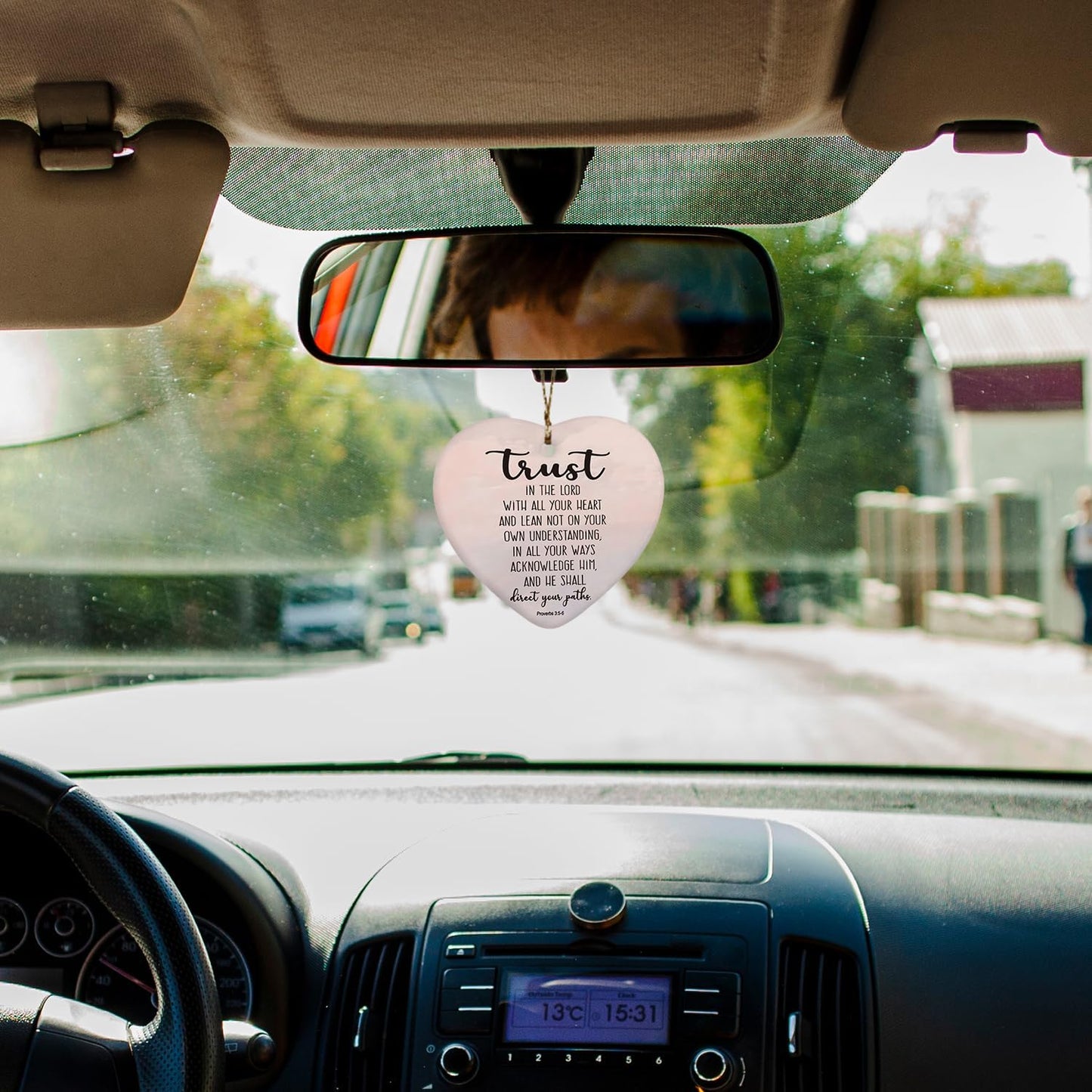 Christian Ornaments, Trust in The Lord with All Your Heart Pink Scripture Religious Ceramic Ornament Heart Keepsake Decorations, Christian Gifts for Women