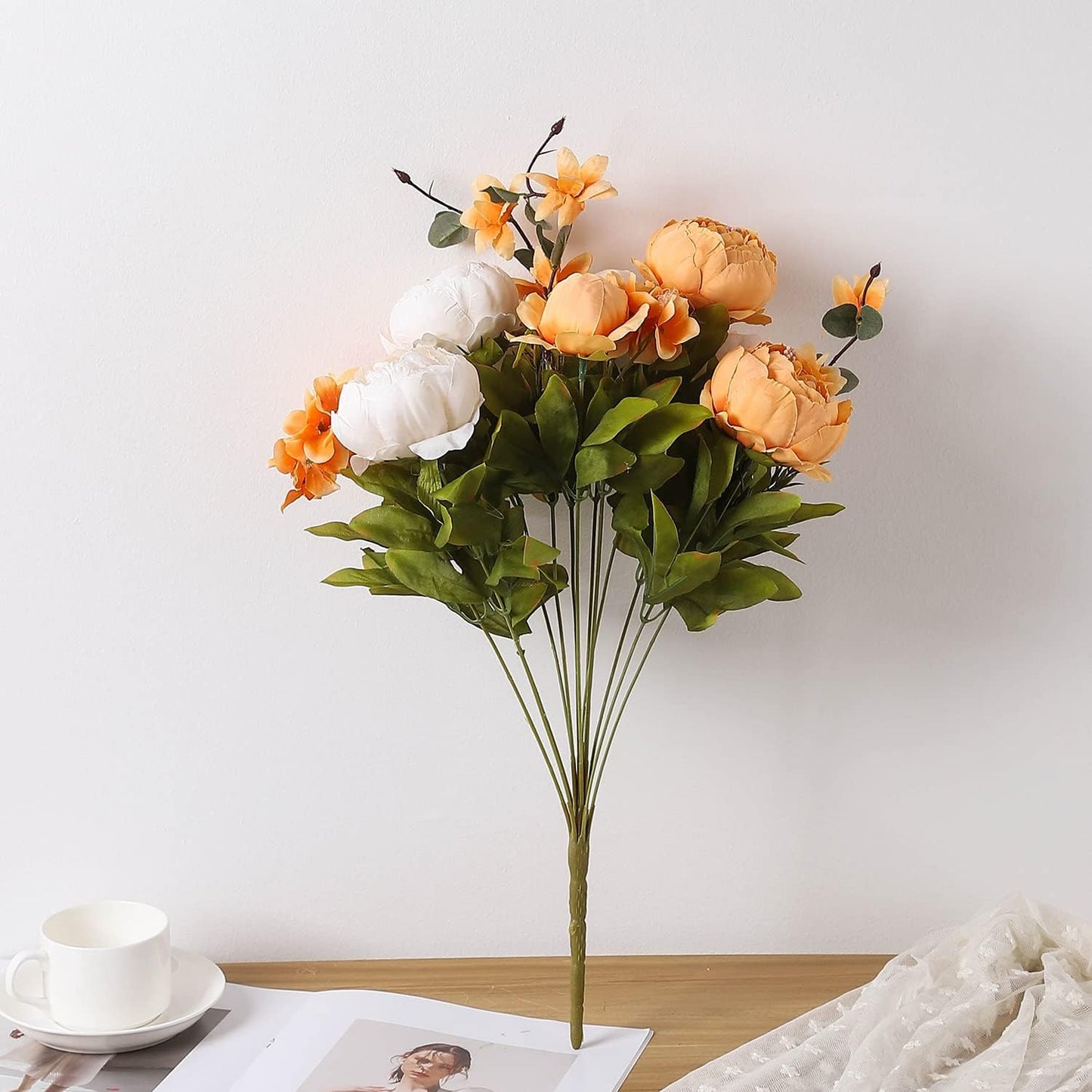 Duovlo Artificial Peony Silk Flowers Fake Flowers Vintage Wedding Home Decoration,Pack of 1 (New Orange)