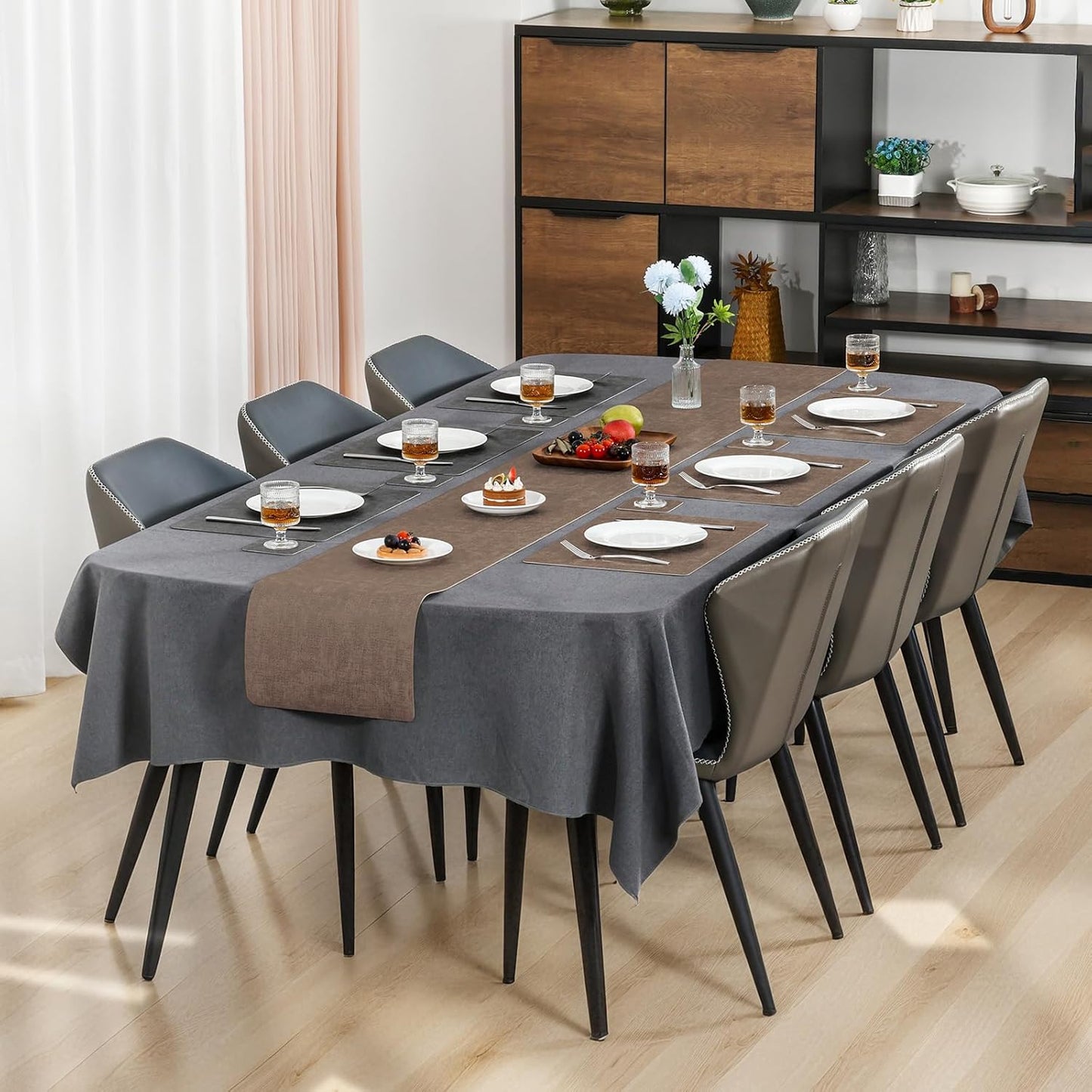 Myir JUN Placemats Dual Sided, Faux Leather Place Mats Set of 4 Indoor Placemat for Dining Table Outdoor Place Mat Square Non-Slip Washable Table Mats (Gray Brown, Set of 4)