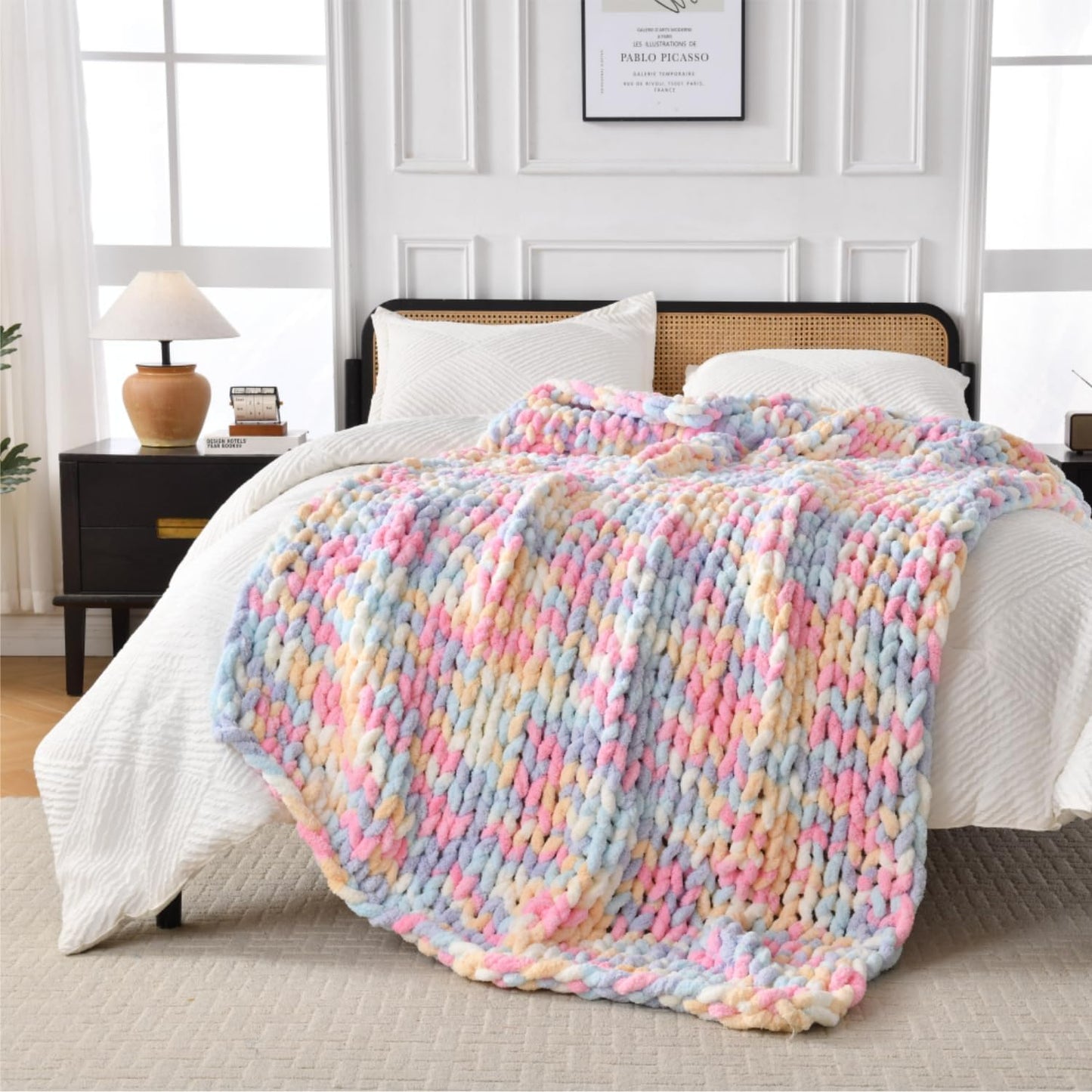 Ultra Soft Chunky Knit Blanket Throw -50x60 Hand Knitted Warm Chenille Throw Blanket, Home Decor Soft Thick Yarn Cable Knit Blanket Breathable Fleece Banket Christmas for Couch Bed Sofa Best GIF
