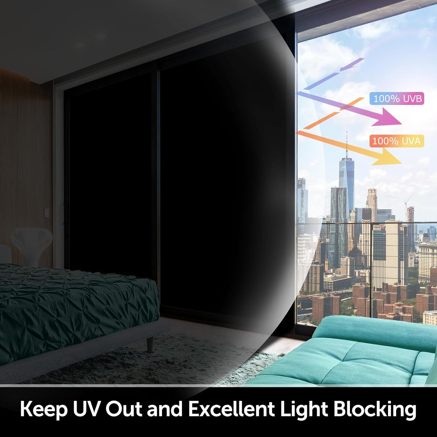 HIDBEA Mirror Blackout Window Film,100% Light Blocking Room Darkening Window Privacy Film,Mirror Glass Window Film Heat Control,Removable Window Cover Tint for Day Sleep(Mirror Black,35.4in x 6.5ft)