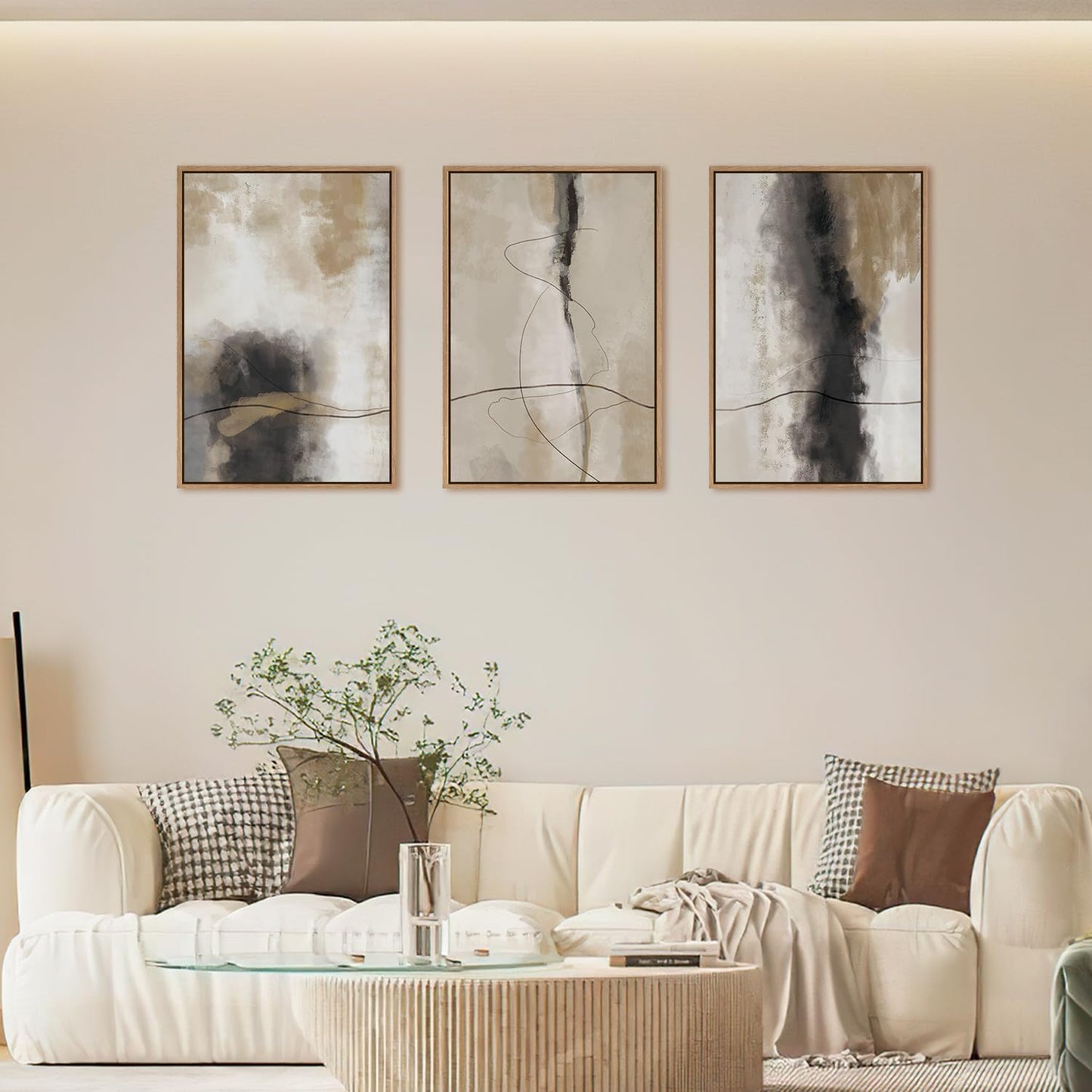 HPINUB Large Modern Abstract Shapes Framed Canvas Wall Art Set,Neutral Black and White Wall Decor,Minimalist Nordic Wall Painting for Living Room,Bedroom,Dining Room,Office -24"x36"x3