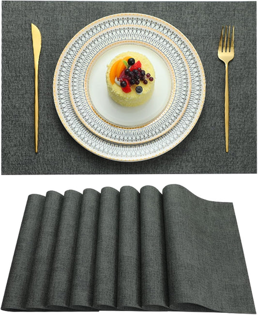 Placemats Set of 8 Washable Heat Resistant Place Mats PVC Woven Dining Table Mat Black 8pcs