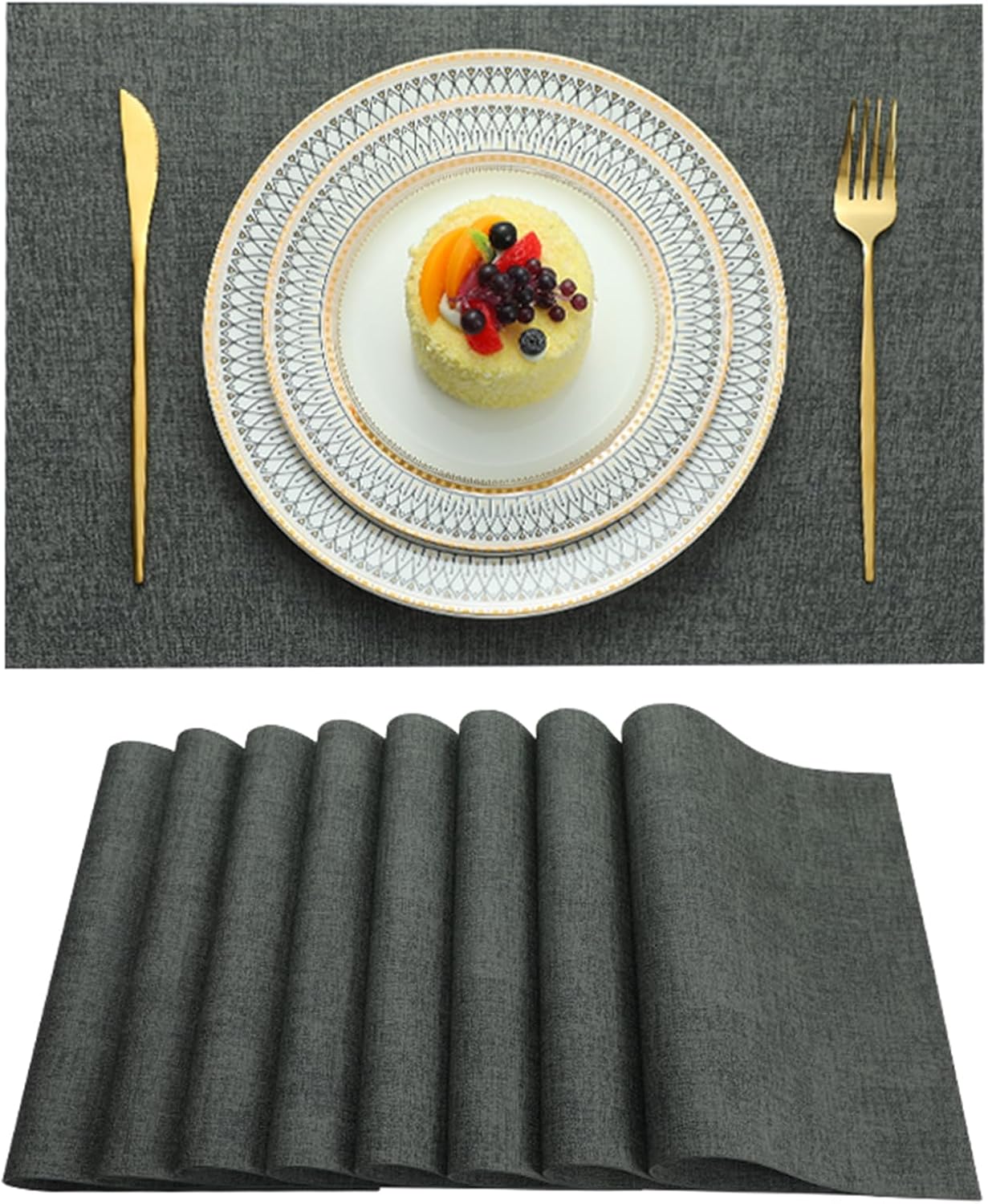 Placemats Set of 6 Washable Heat Resistant Place Mats PVC Woven Dining Table Mat Black 6pcs