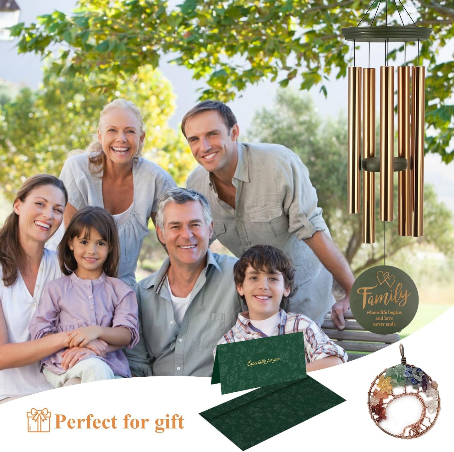 Wind Chimes for Outside, Large Outdoor Windchimes with Engraved Tree of Life, Premium Tuned Metal Chimes for Mother/Grandma, Home & Garden Decor with Soothing Tone