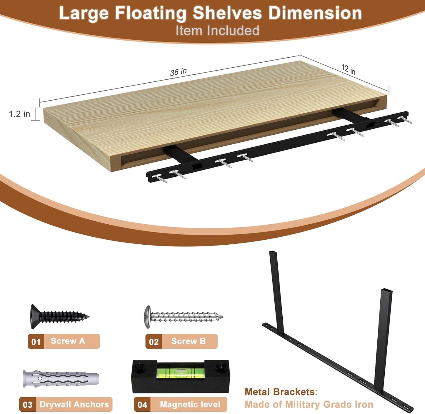 12 Inch Deep Floating Shelves for Wall 1 Pack Floating Shelves Large Storage Space Wall Mount Shelf for Living Room Kitchen Bathroom 36" W x 12" D x 1.2" H Oak