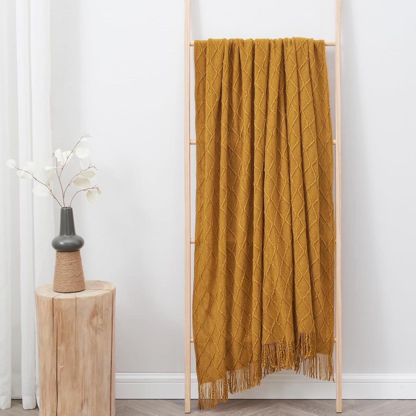 inhand Knitted Fall Throw Blanket for Couch and Bed, Knit Fall Decor Halloween Blanket with Tassel, Brown Lightweight Decorative Farmhouse Warm Woven Blankets and Throws for Women, 50"x60"