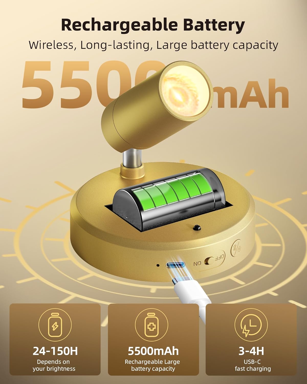 EZVALO LED Spotlight Indoor, 5500mAh Rechargeable Battery Uplighting Indoor, Wireless Mini Art Accent Spot Lights with Remote, for Plants Display Painting Dartboard Artwork Portrait Closet(4Pack-Gold)