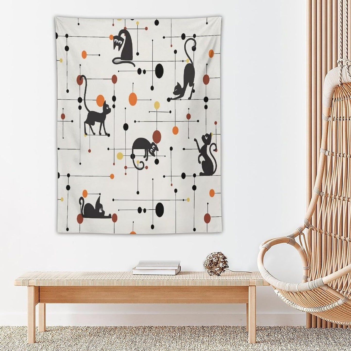 ICMOLYYENLO Abstract Cat Tapestry, Medieval Abstract Atomic Star Cat Vintage Home Wall Hanging Art Tapestry for Bedroom Living Room Dormitory 60x80 Inch