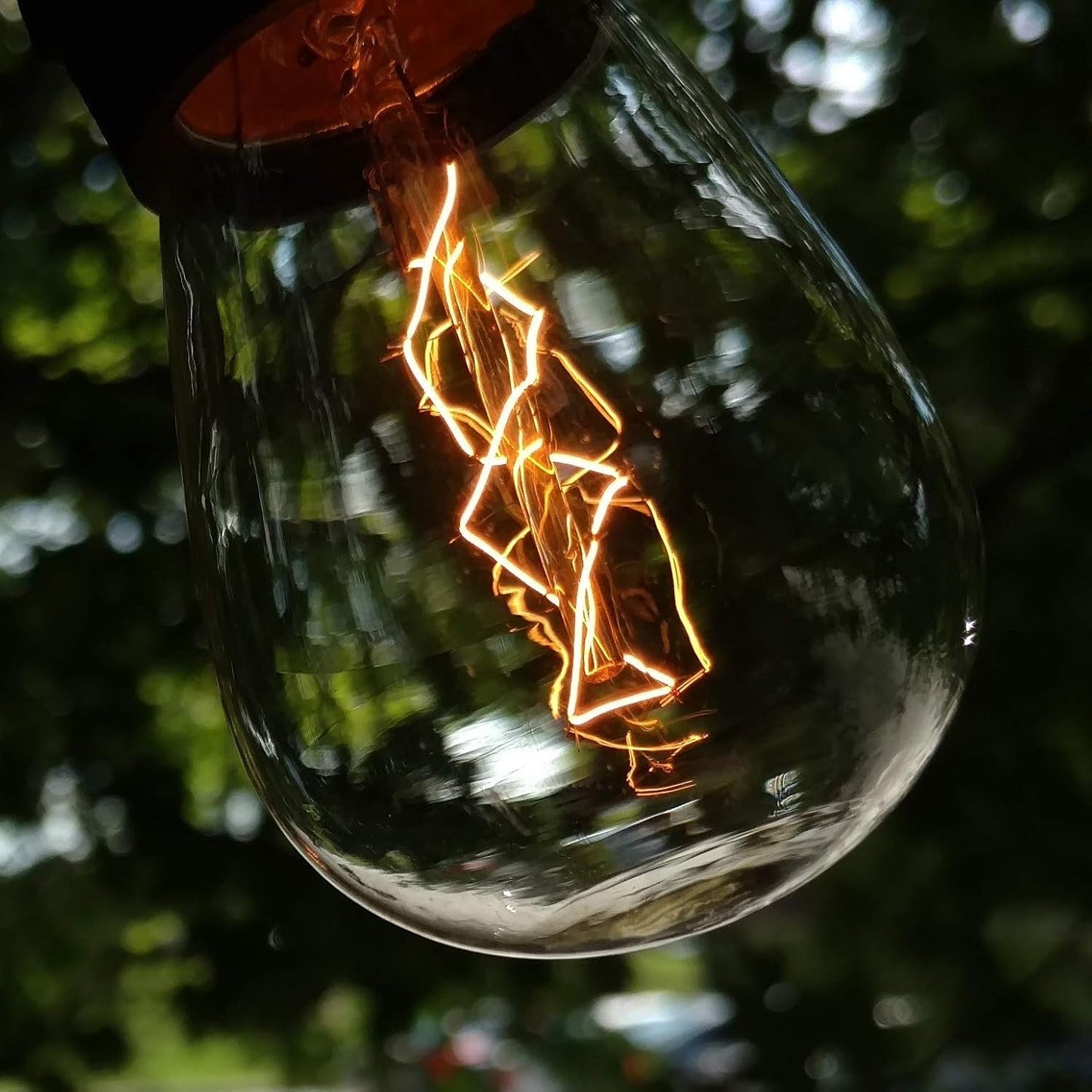 Hometown Evolution, Inc. E26 Outdoor Commercial String Lights with Suspended Socket for Weatherproof Heavy Duty Vintage Outside Lighting (S14 Zig Zag Edison 11 Watt Bulbs, 24 Foot 12 Socket)