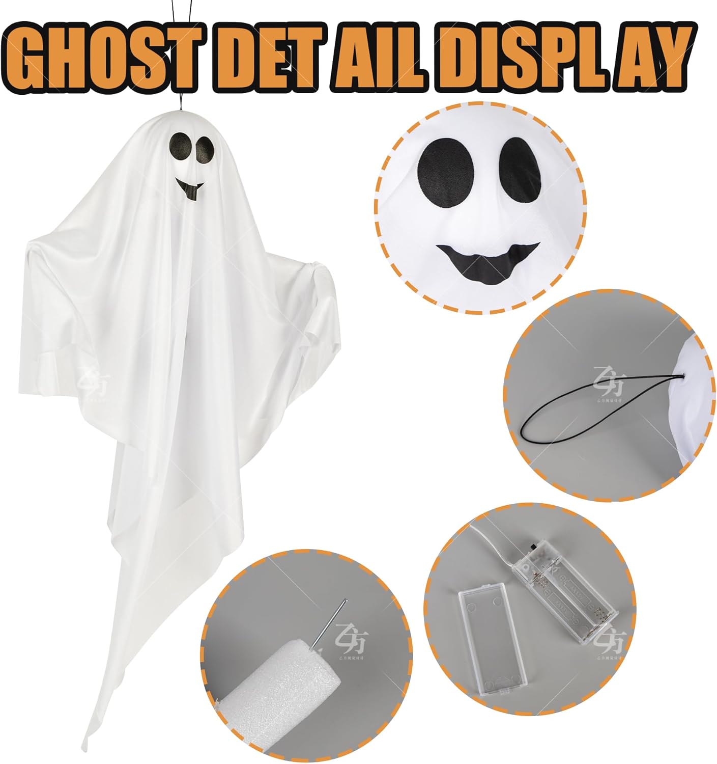 4 Pack Halloween Hanging Ghosts, 27.5 Inch with Light Up Ghost Kit for Indoor Outside Ornaments, Spooky Yard Tree Halloween Decorations Outdoor, Party Décor