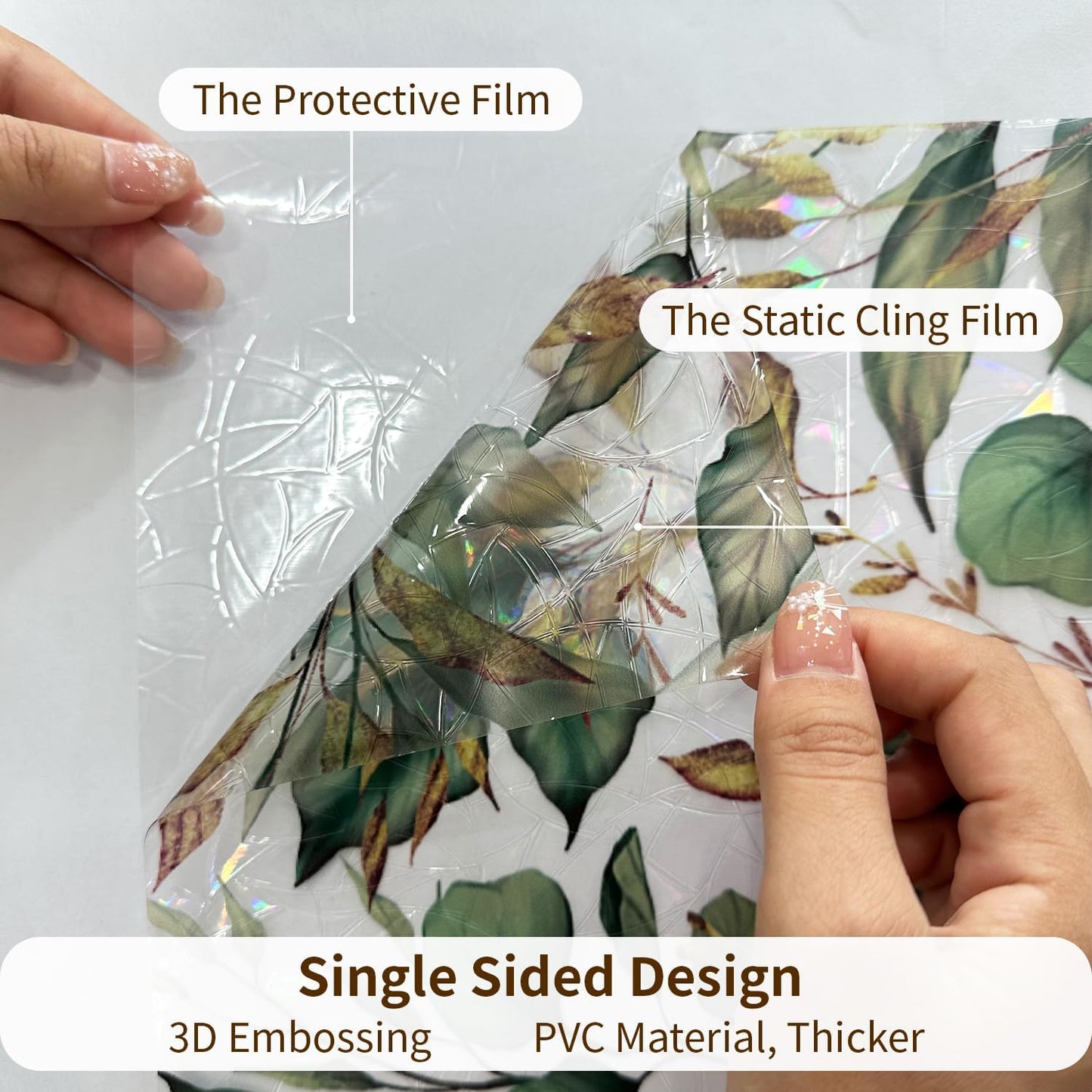 Rainbow Window Privacy Film with Tools, 3D Stained Glass Window Film, Spring & Autumn Leaves, 16.93" x 118.11"(43X300CM)