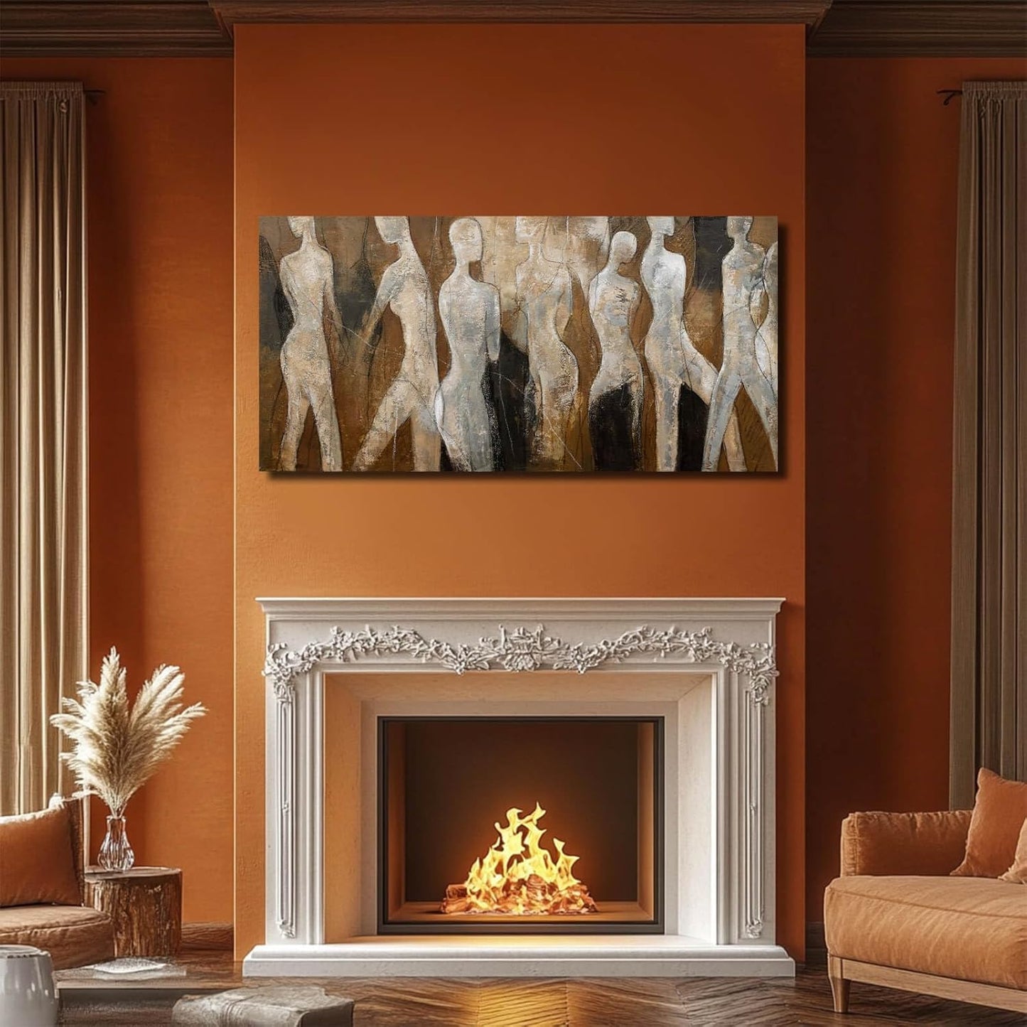 CHUDANHAO Modern Abstract Art White and Brown Figure Artwork for Walls Black Line Canvas Prints for Dining Room Office Home Wall Decor 24x48 Inch