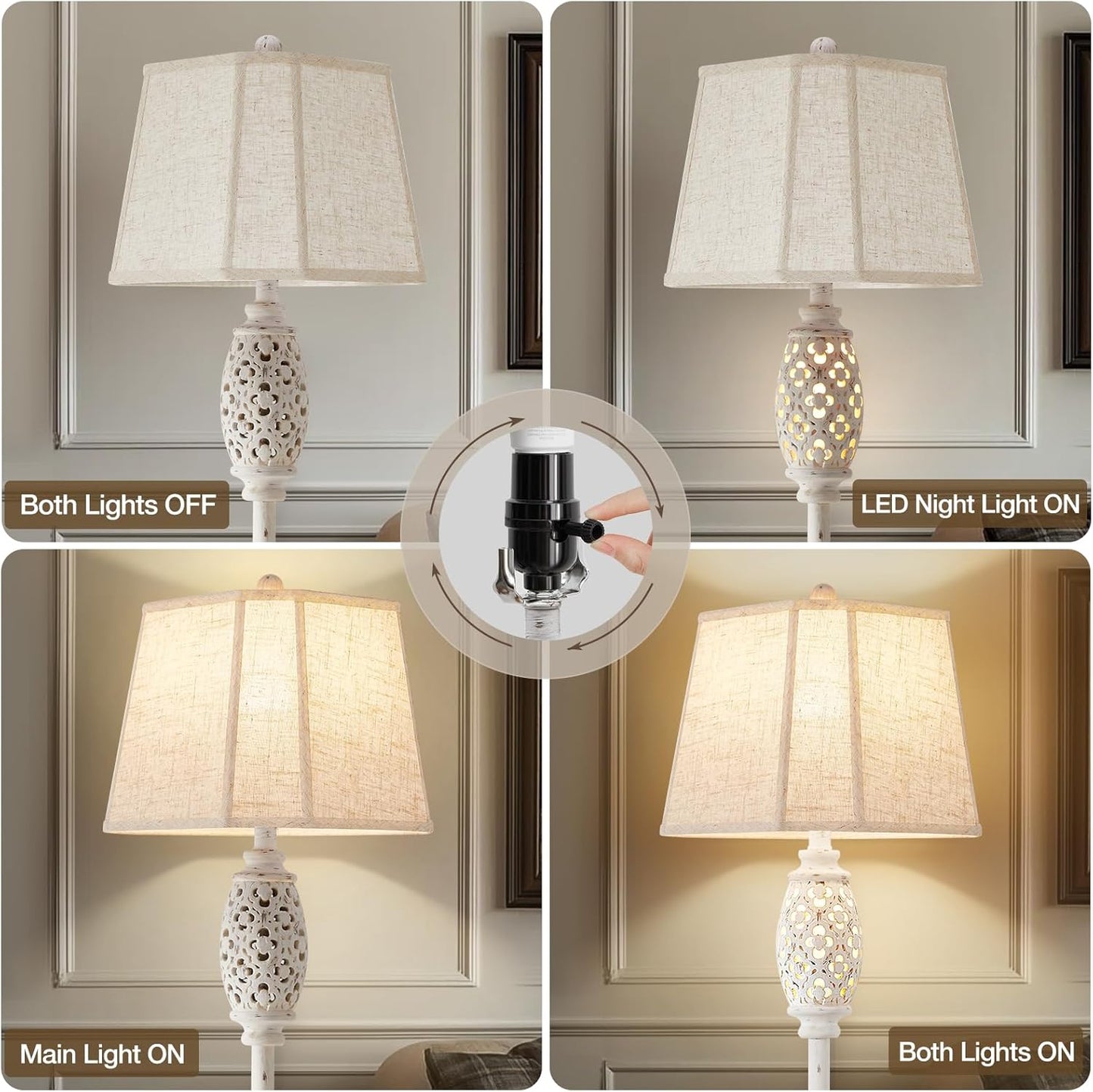 Luvkczc Rustic Floor Lamp with Floral Cutouts & Light, Vintage Farmhouse Style Standing Lamp Resin Floor Lamps for Living Room, Bedroom,Study (Bulb Included)