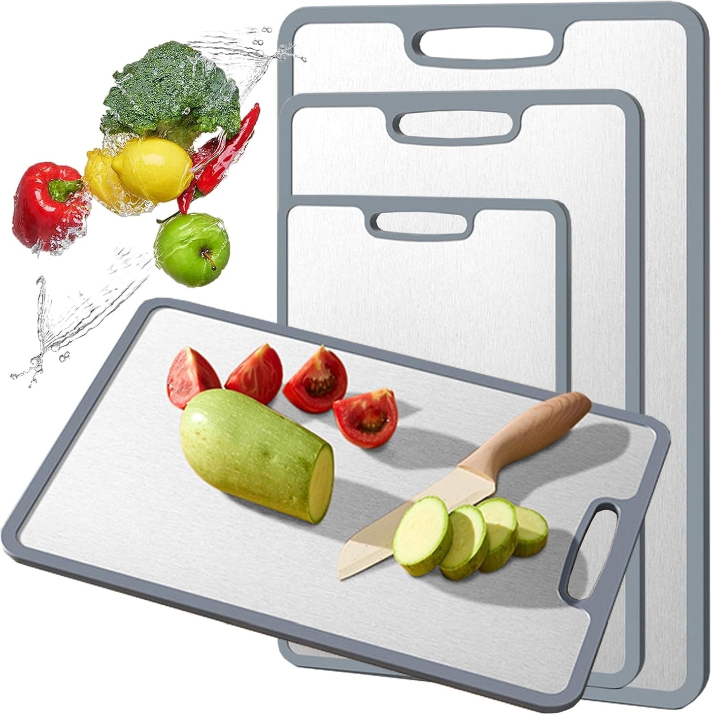 Titanium Cutting Board Double-sided non-slip silicone edging Pure Titanium Cutting Boards for Kitchen - Double-Sided Food-Grade Chopping Board Non-Stick Durable and easy to clean (Large)