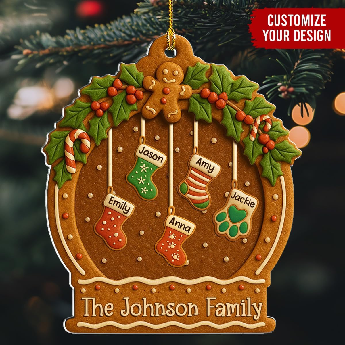 Personalized Family Ornament Christmas Cookies Style - Custom Stockings and Names Acrylic Ornament Gift Stocking Stuffers White Elephant Ideas (4)