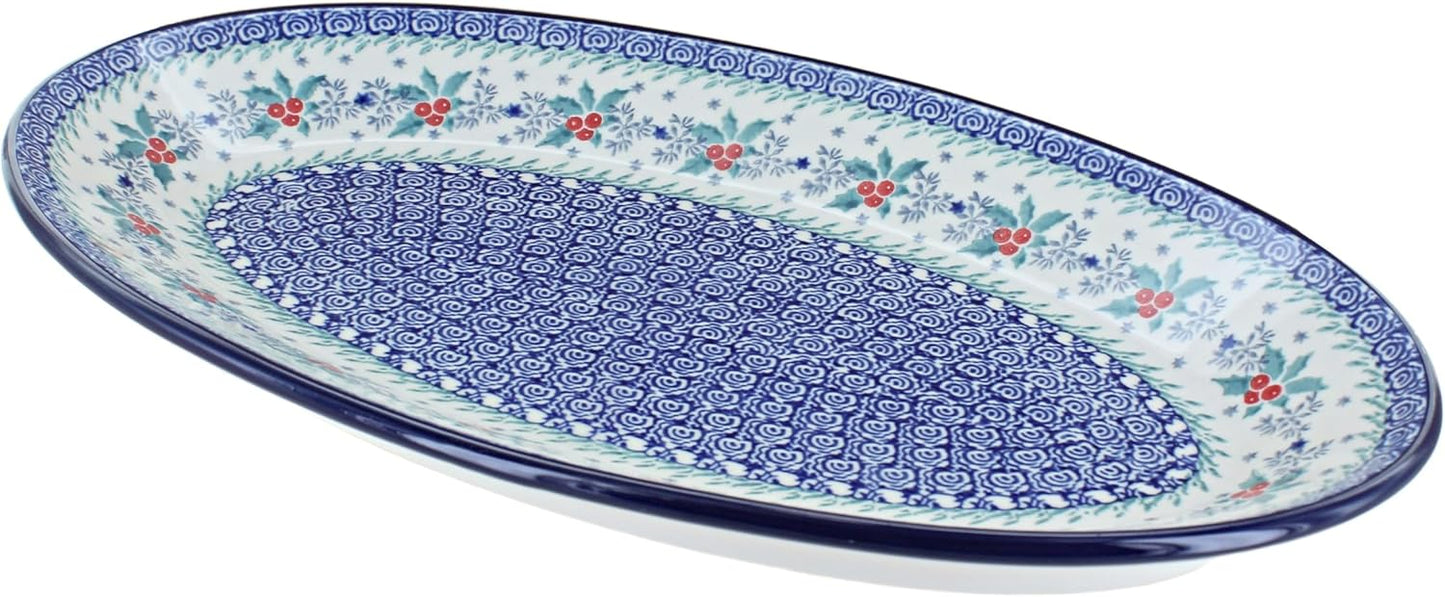 Blue Rose Polish Pottery December Joy Oval Platter