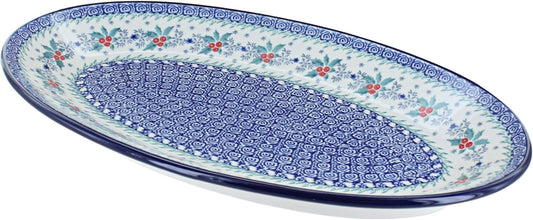 Blue Rose Polish Pottery December Joy Oval Platter