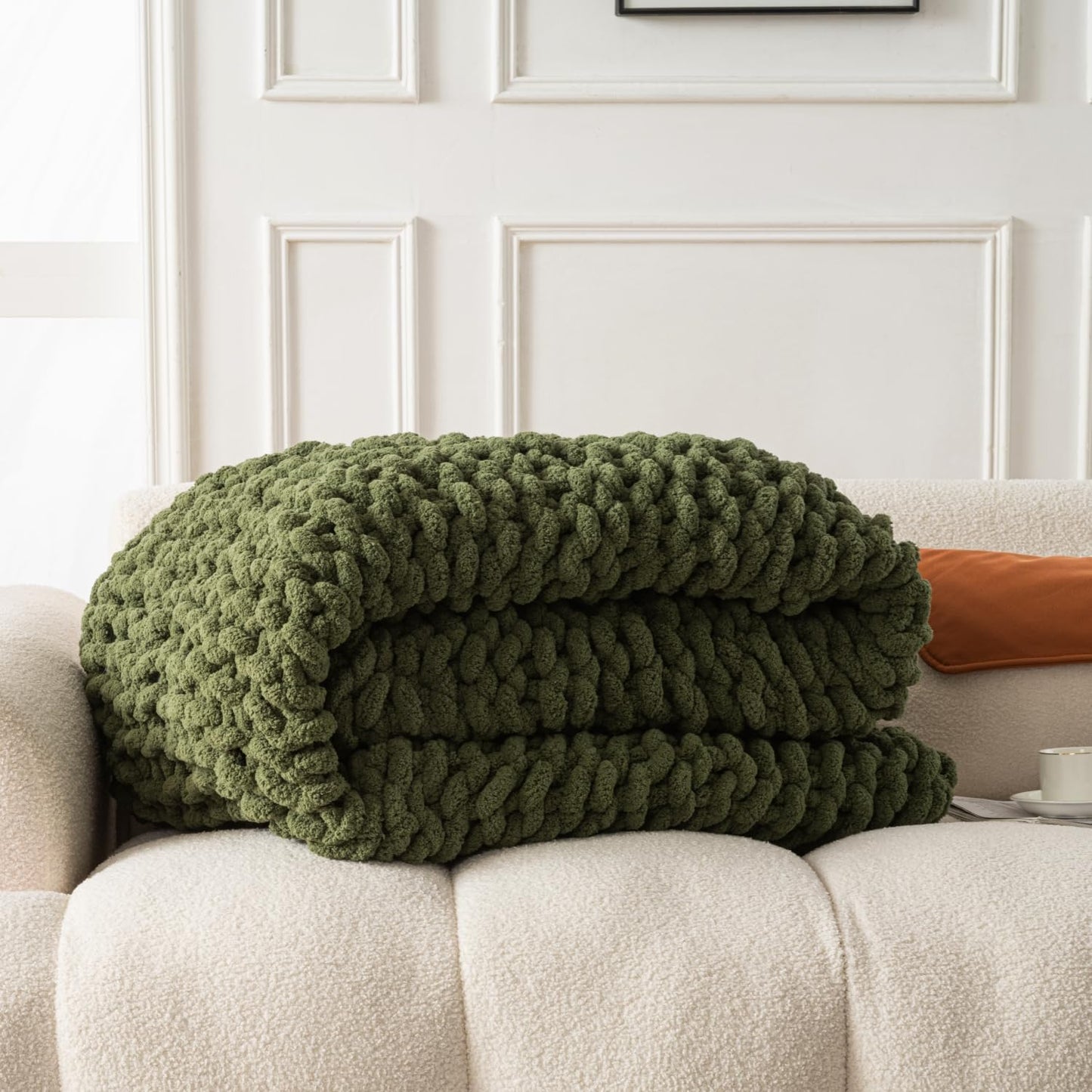 Ultra Soft Chunky Knit Blanket Throw -40x50 Hand Knitted Warm Chenille Throw Blanket, Home Decor Soft Thick Yarn Cable Knit Blanket Breathable Fleece Banket Christmas for Couch Bed Sofa Best GIF