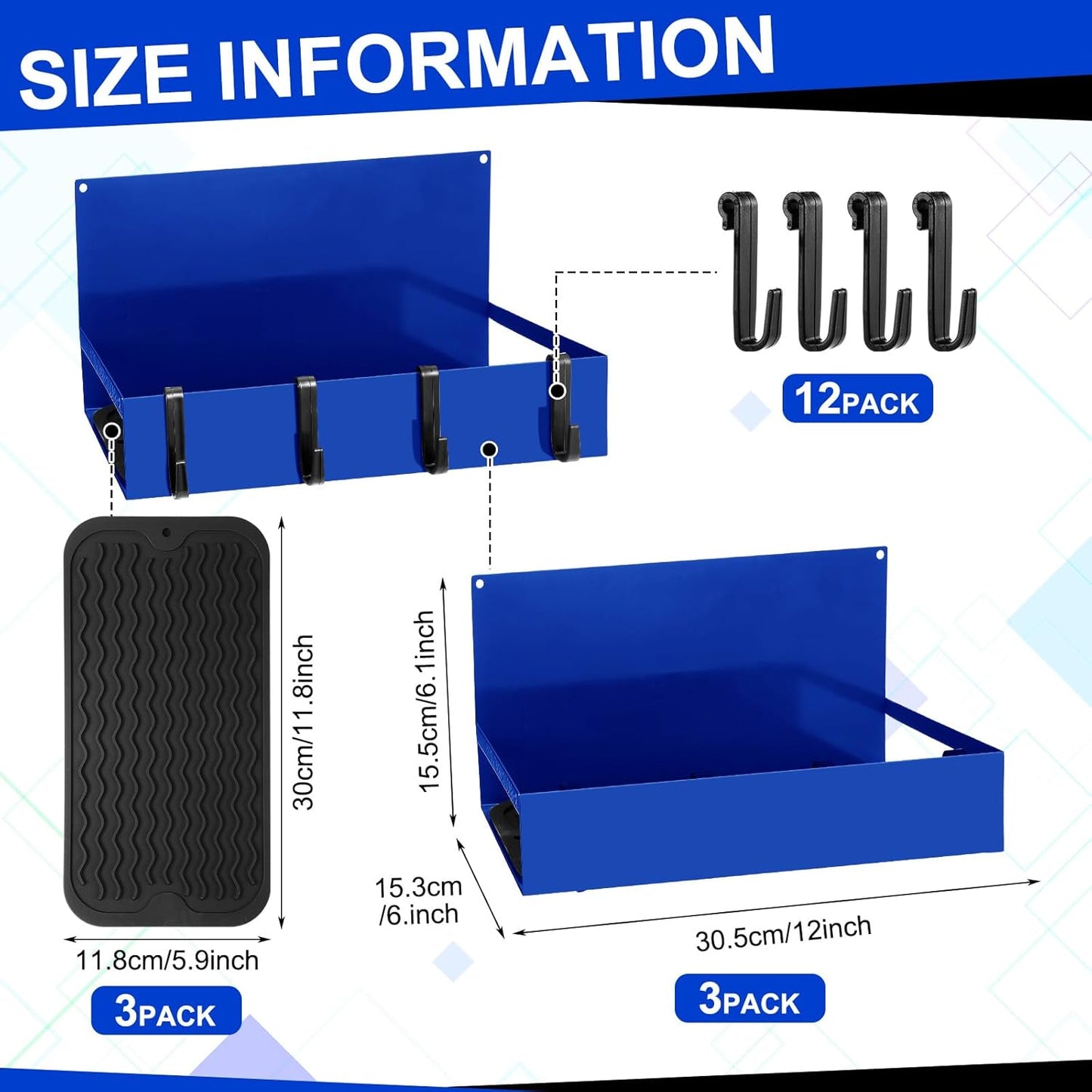 3 Pack Magnet Garage Organizer Magnetic Spice Rack for Refrigerator 20 lb Capacity Shelf Hanging Heavy Duty Magnetic Fridge Side for Organize Garage Tools(Blue)