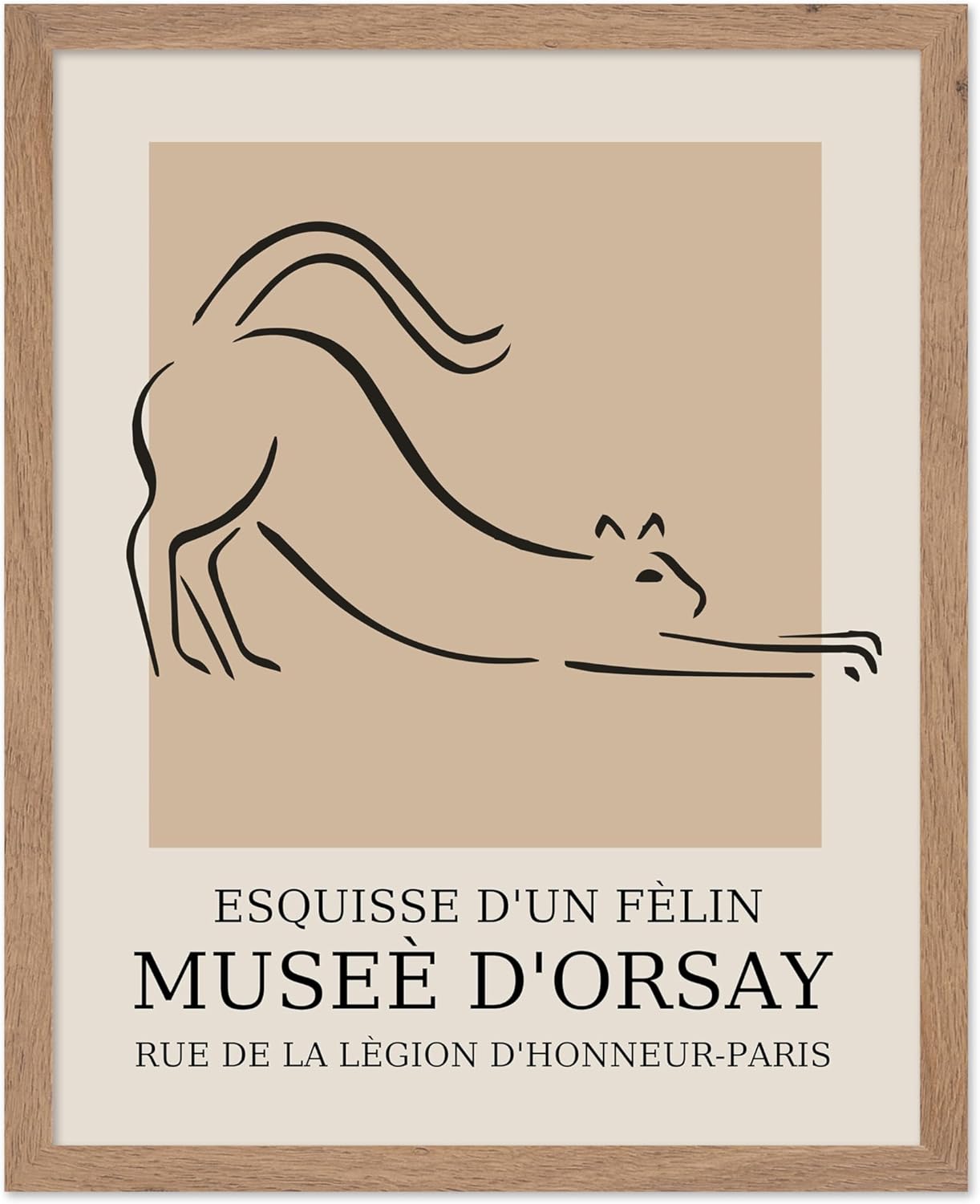 Poster Master Vintage Poster - Retro Minimalist Print - Gift for Artist, Housewarming - Cat, Line Drawing, Sketch, Abstract - Wall Decor for Living Room, Bedroom, 11x14 Beige Framed