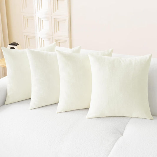 CaliTime Throw Pillow Covers Decorative 18 X 18 Inches Pack of 4 Cozy Chenille Cushion Cases for Couch Sofa Bed Living Room Home Cream