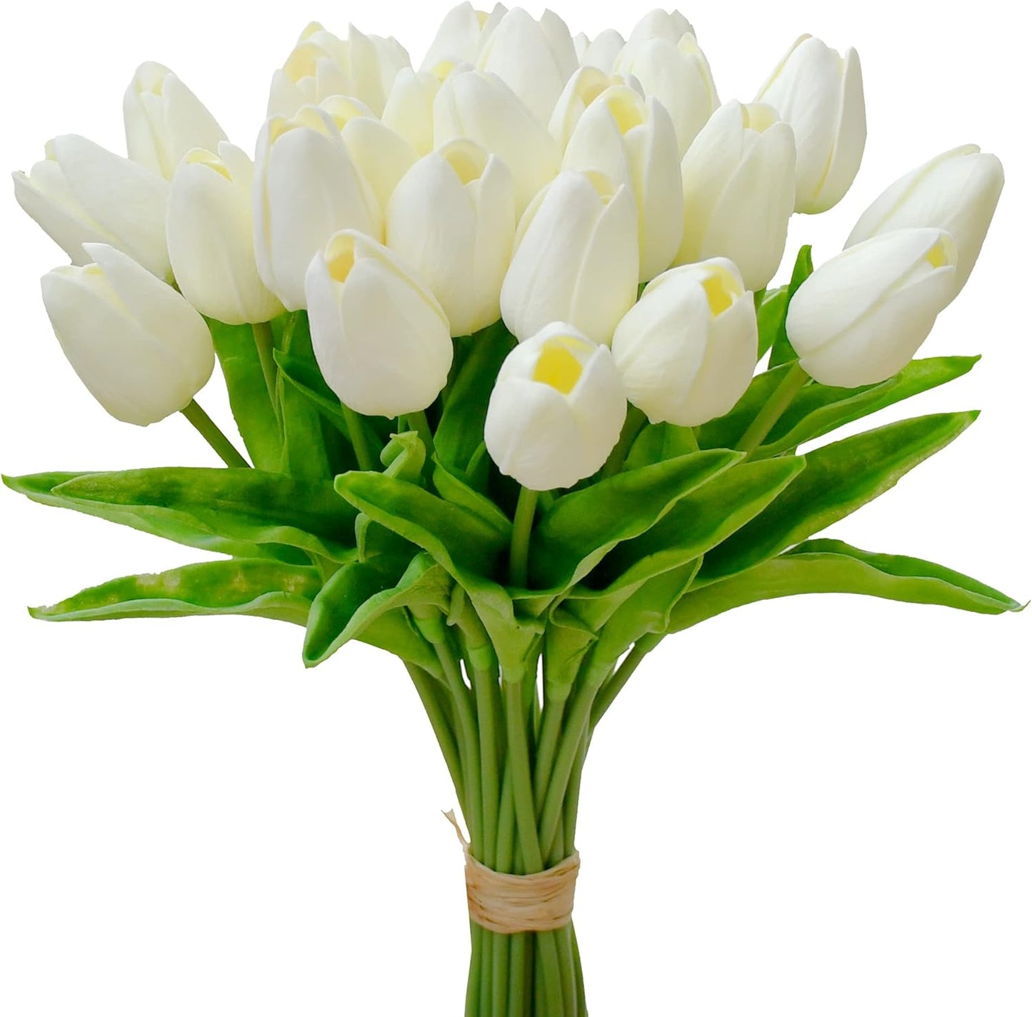 Mandy's Artificial Tulips 28 Stems Cream PU Faux Flowers for Wedding Home Decor 13.5 Inch
