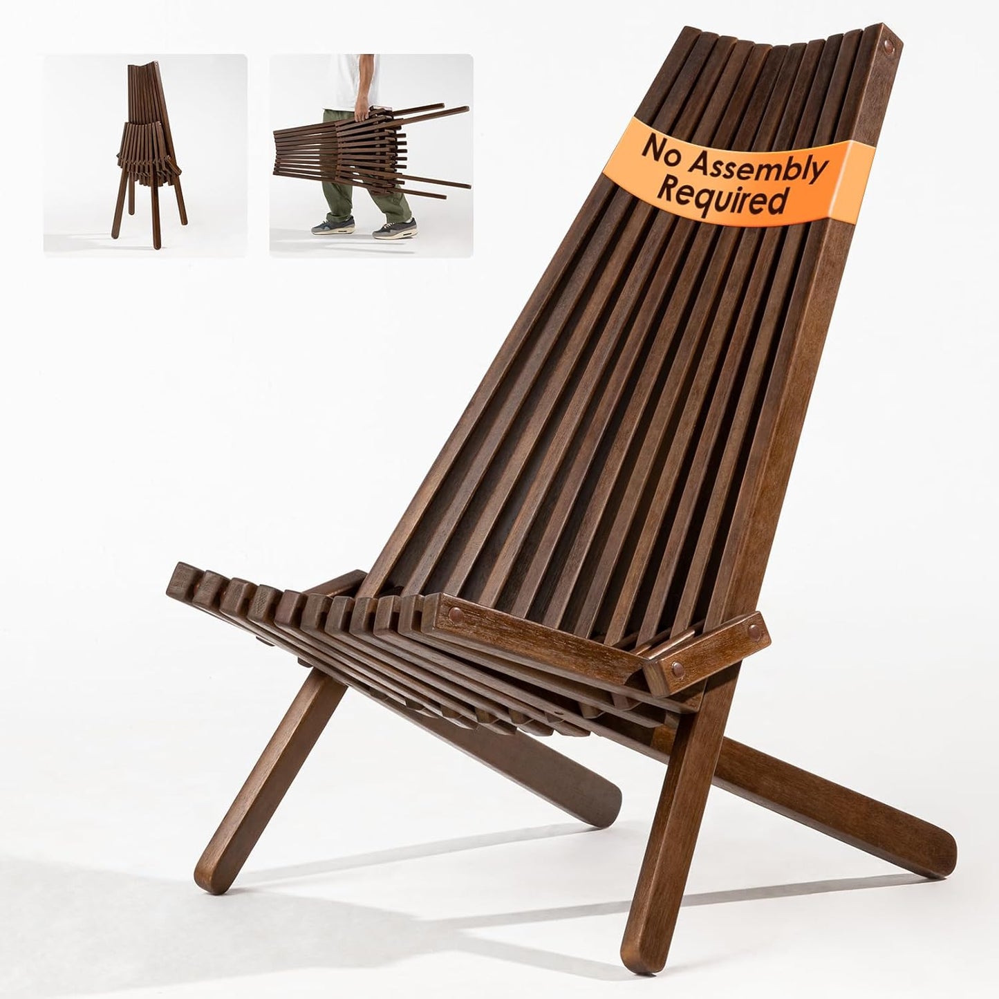 IDZO Elina FSC Eucalyptus Tamarack Chair, 300Lbs Capacity Modern Adirondack Style, Wooden Folding Seat, for Fire Pit Outdoor & Indoor - Cinnamon, Single